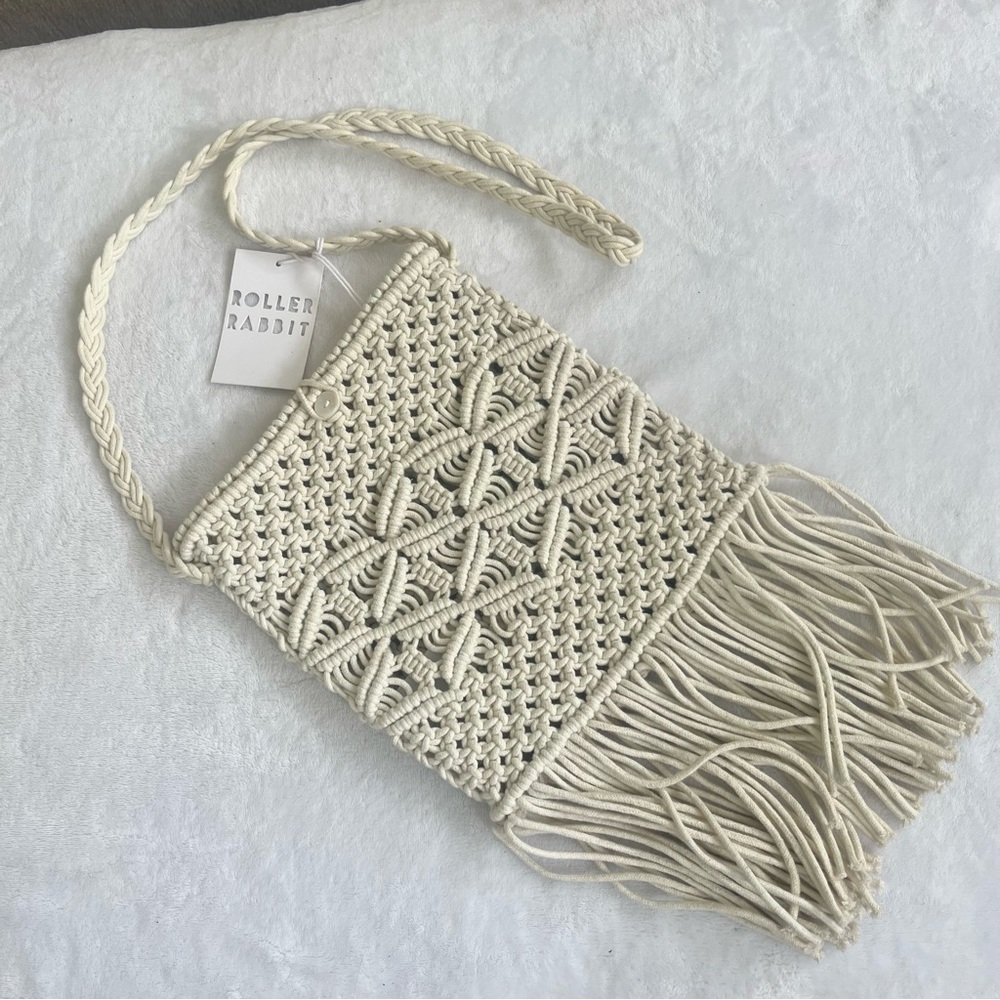 NWT Bag ROLLER RABBIT JAYA Cotton Macrame Shoulder Bag Ivory Boho Summer Casual